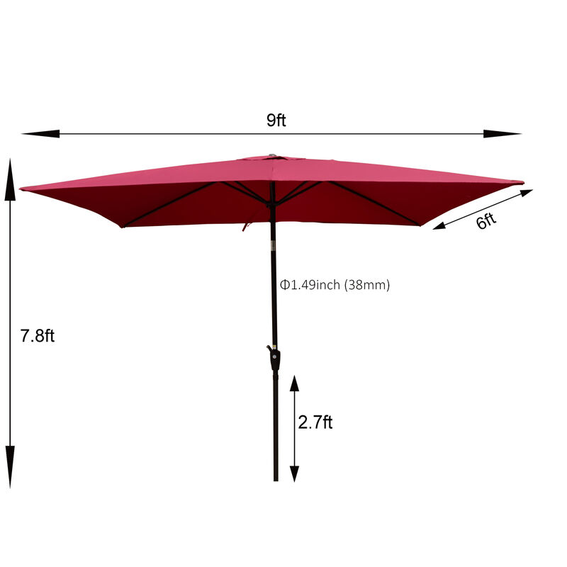 6 X 9FT Patio Umbrella Outdoor Waterproof Umbrella With Crank And Push Button Tilt