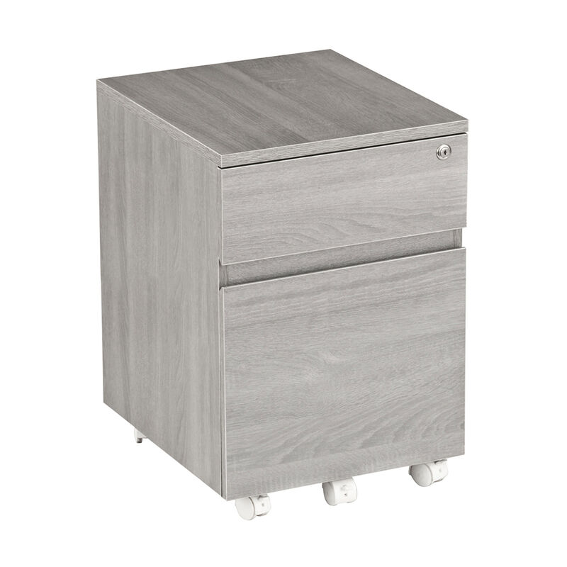 Rolling Two Drawer Vertical Filing Cabinet with Lock and Storage, Grey