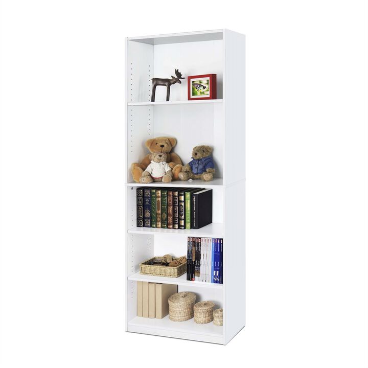 Hivvago Modern 5-Shelf Bookcase in White Wood Finish