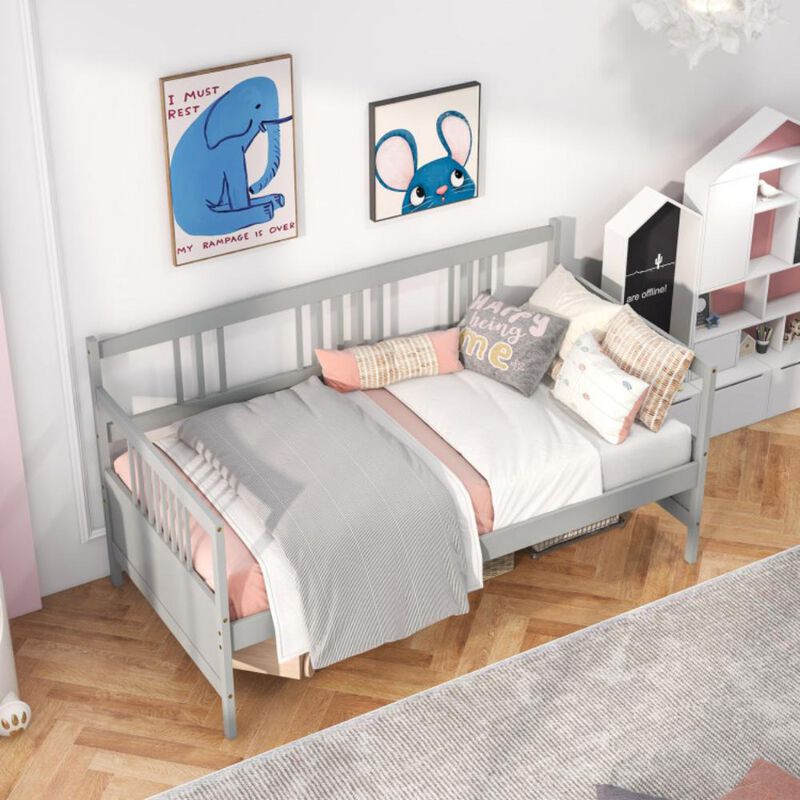 Hivvago Twin Size Wooden Slats Daybed Bed with Rails