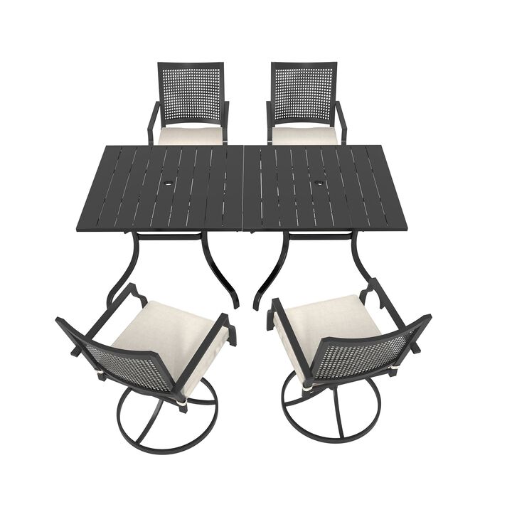MONDAWE 6-Piece Patio Dining Set With  2 Pcs Square Steel Tables And 6 Pcs Steel Mesh Swivel Chairs, Black MONDAWE 6-Piece Patio Dining Set With  2 Pcs Square Steel Tables And 6 Pcs Steel Mesh Swivel Chairs, Black