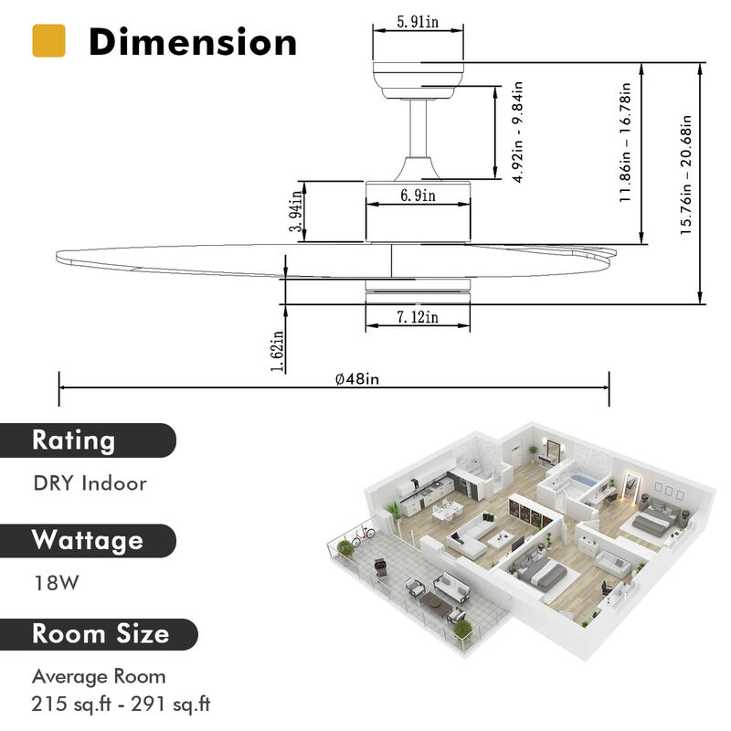 Wood Ceiling Fan with LED Lights and 6 Speed Levels