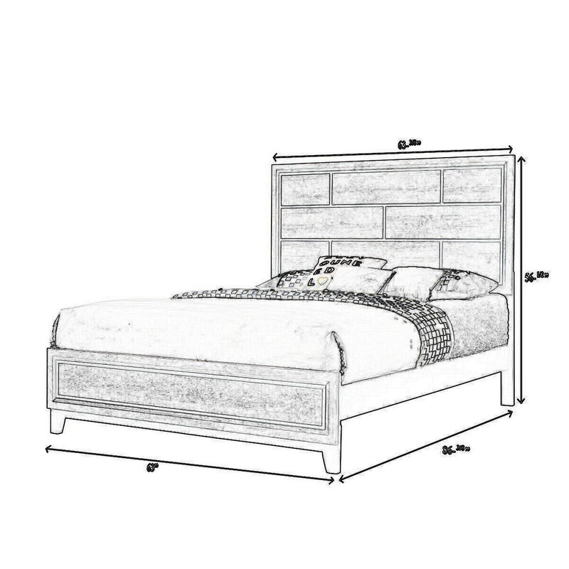Benjara Asir Queen Size Bed, Geometric Panel Headboard, Modern Wood Finish, Gray and Black