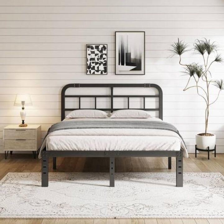 Hivvago King Size Heavy Duty Black Metal Platform Bed Frame with Headboard