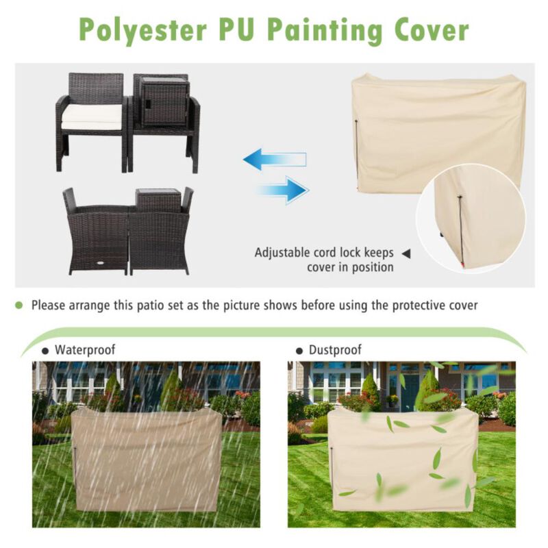 Hivvago 3 Pieces Patio Wicker Furniture Set with Storage Table and Protective Cover