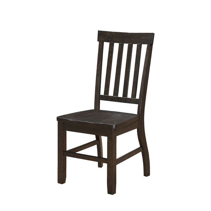 Wooden Dining Side Chairs with Slated Style Back, Set of Two, Brown-Benzara