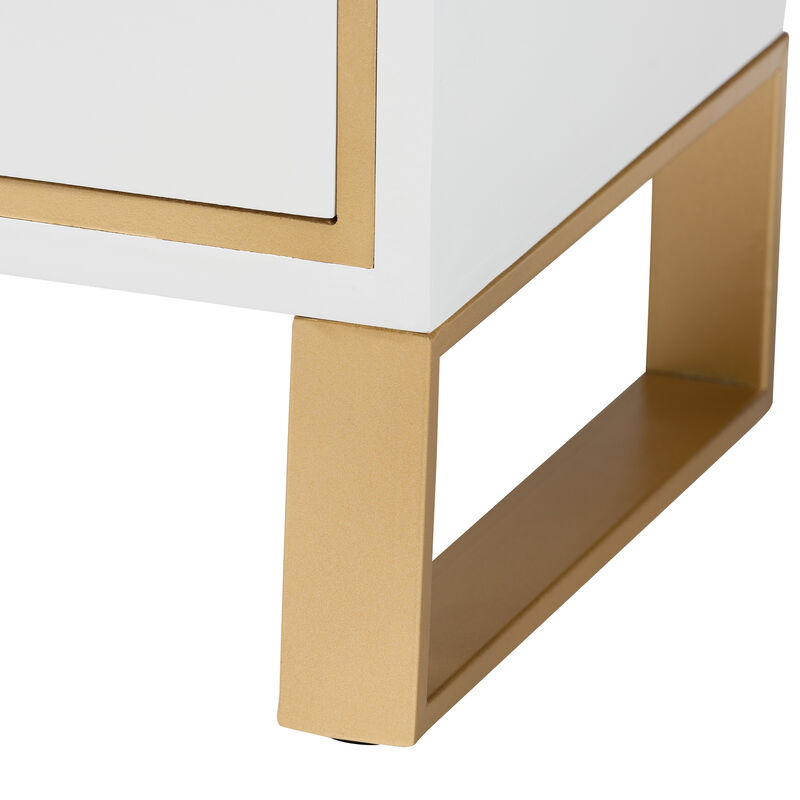 Baxton Studio Giolla and Luxe White Finished and Gold Metal 2-Drawer End Table