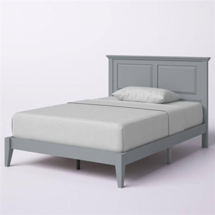 Hivvago Full Traditional Solid Oak Wooden Platform Bed Frame with Headboard in Grey