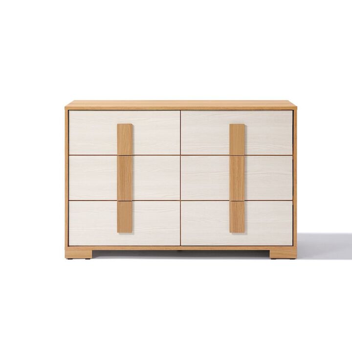 LuxenHome Natural and White 47.2-Inch Wide 6-Drawer Dresser