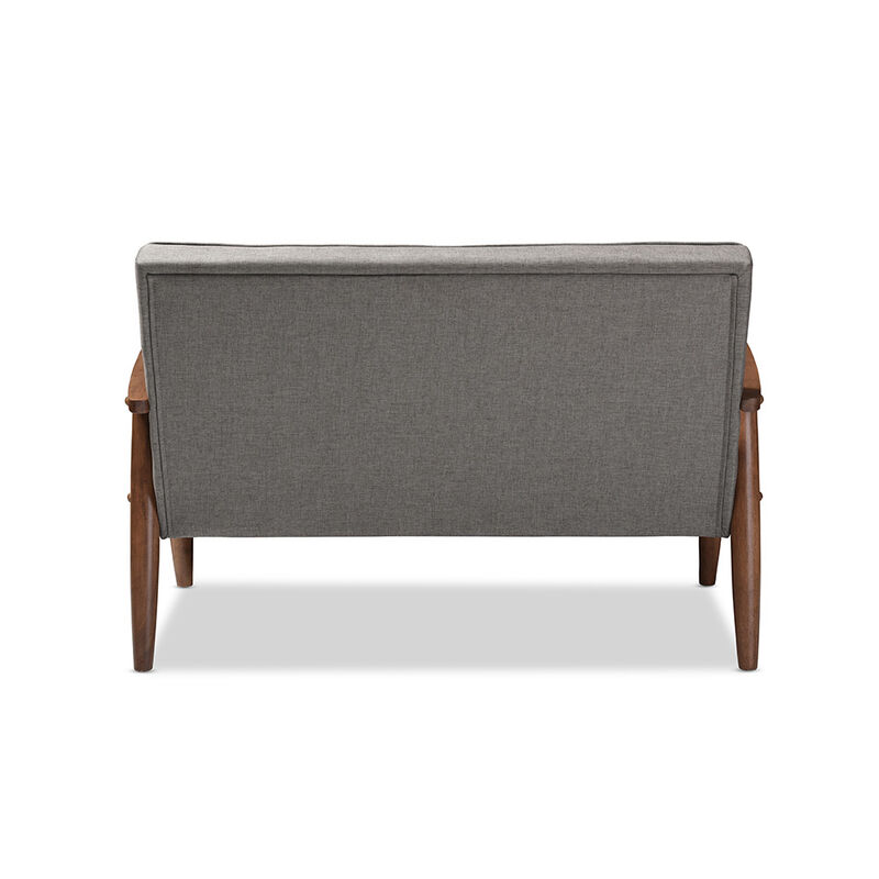 Baxton Studio Sorrento Mid-century Retro Modern Grey Fabric Upholstered Wooden 2-seater Loveseat