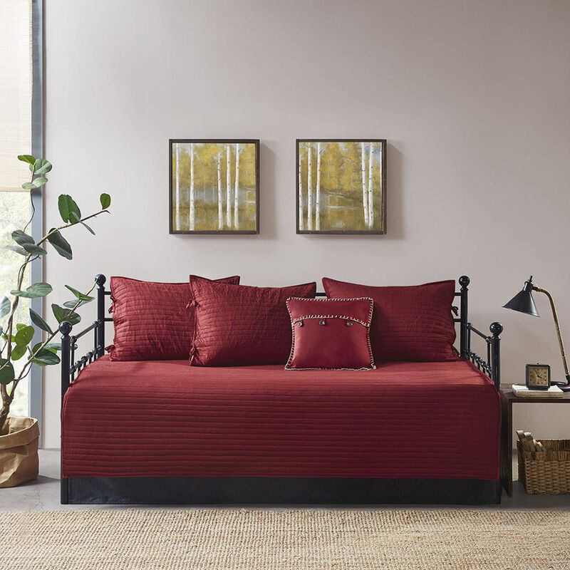 Madison Park 100% Polyester Herringbone Printed 6pcs Reversible Daybed Cover Set