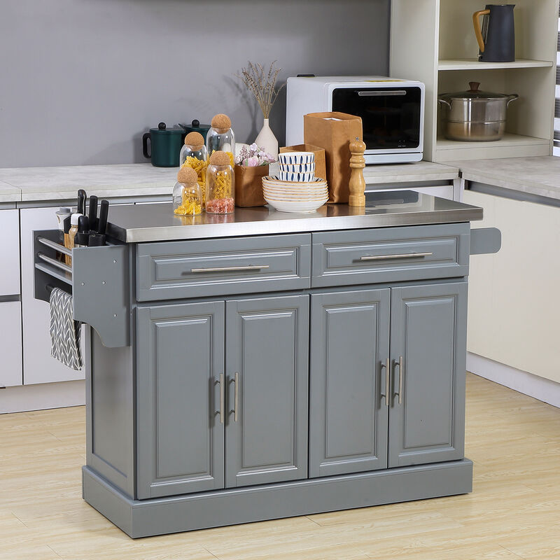 Rolling Stainless Steel Counter Kitchen Cart Storage Cabinet w/ Drawers & Rack