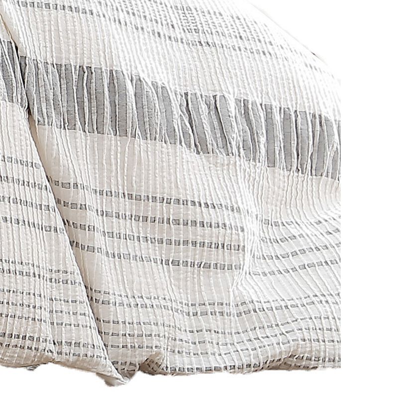 Wim 6 Piece King Size Duvet Comforter Set with Accent Pillows, Striped Gray - Benzara
