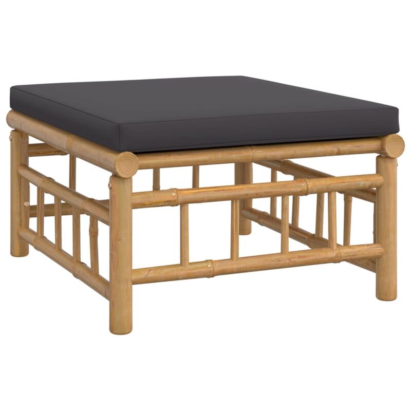 vidaXL Patio Footstool with Dark Gray Cushion Bamboo
