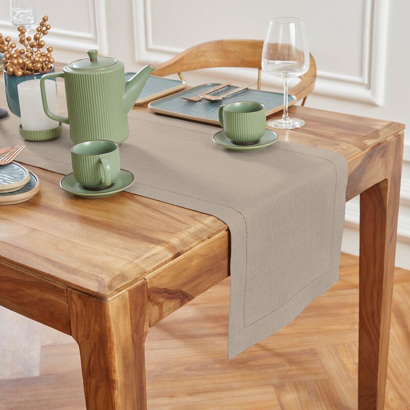 Solino Home 100% Pure Linen Table Runner | Medium Weight Hemstitch