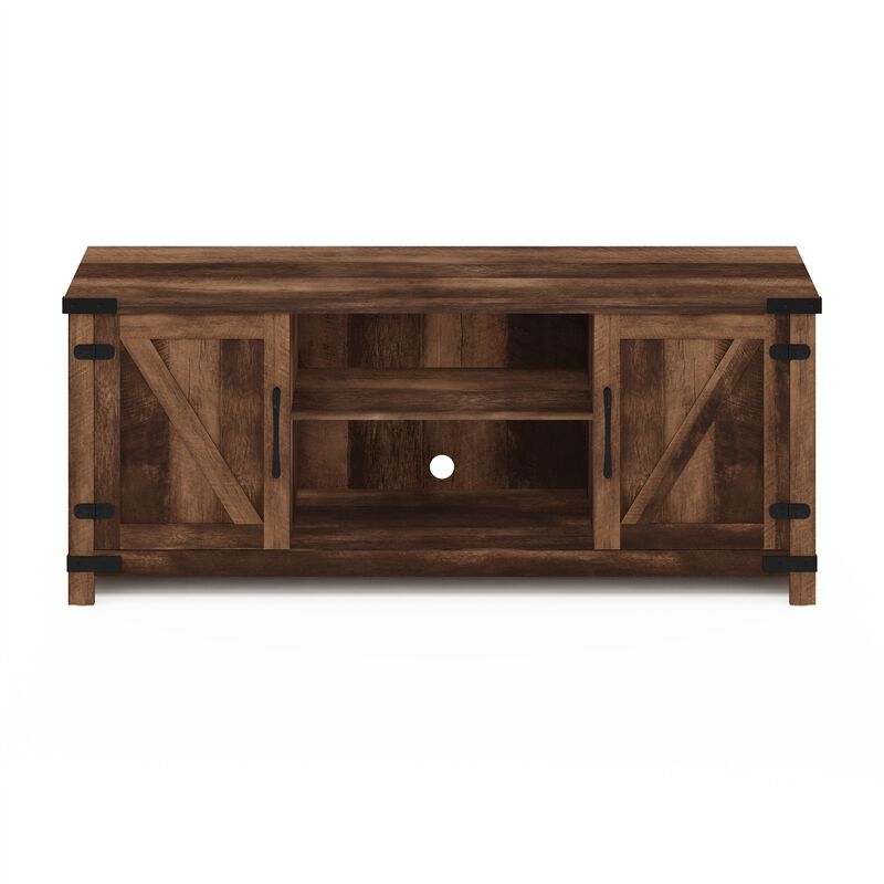 Furinno Furinno Jensen Farmhouse TV Cabinet with Barn Door for TV up to 70 Inch, Rustic Brown