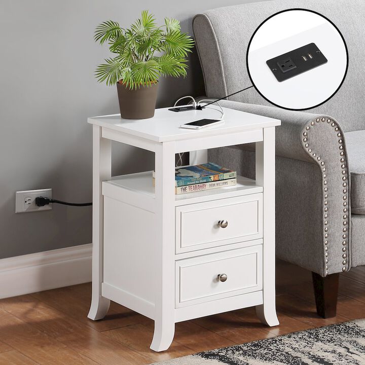 Convenience Concepts Melbourne 2 Drawer End Table with Charging Station and Shelf
