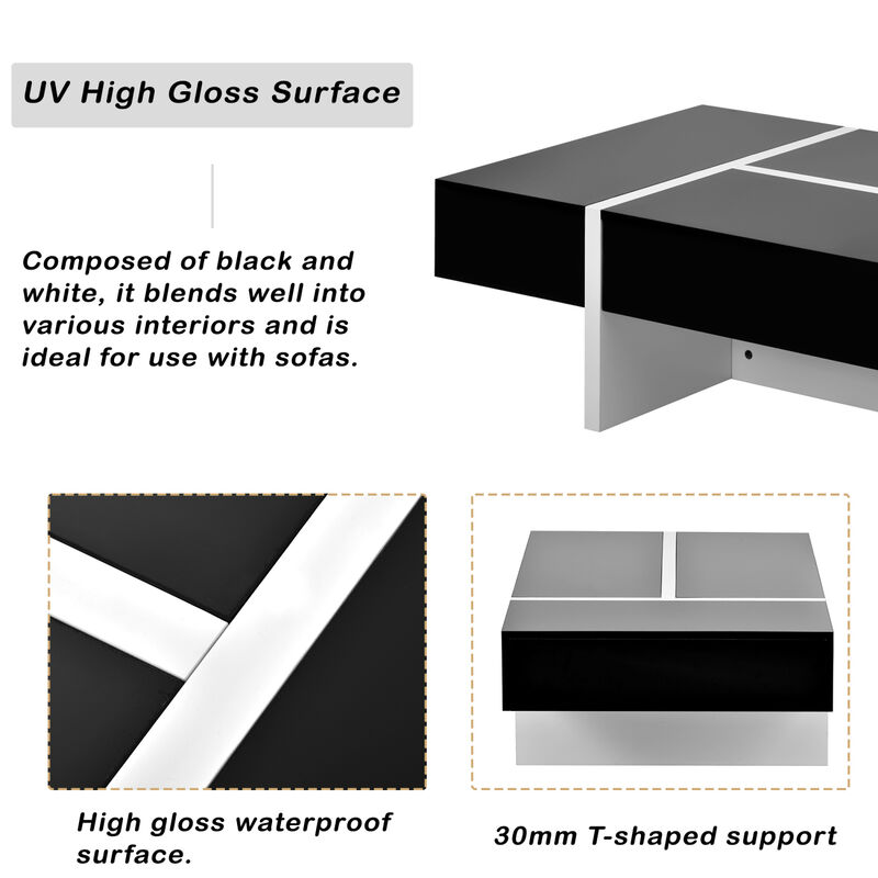 Contemporary Rectangle Design Living Room Furniture, Modern High Gloss Surface Cocktail Table