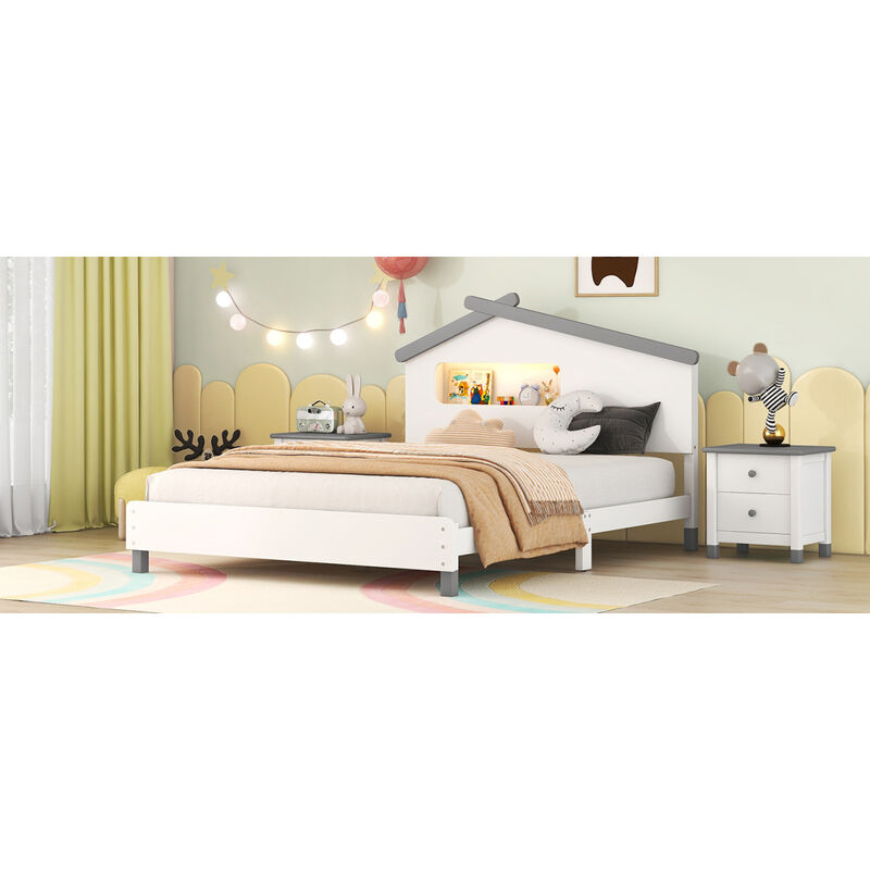 Streamdale House-Shaped Wood Bed with Night Lights