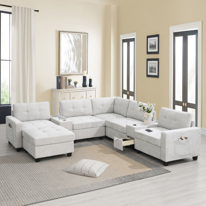Merax Chenille U Shaped Sectional Sofa Couch Set