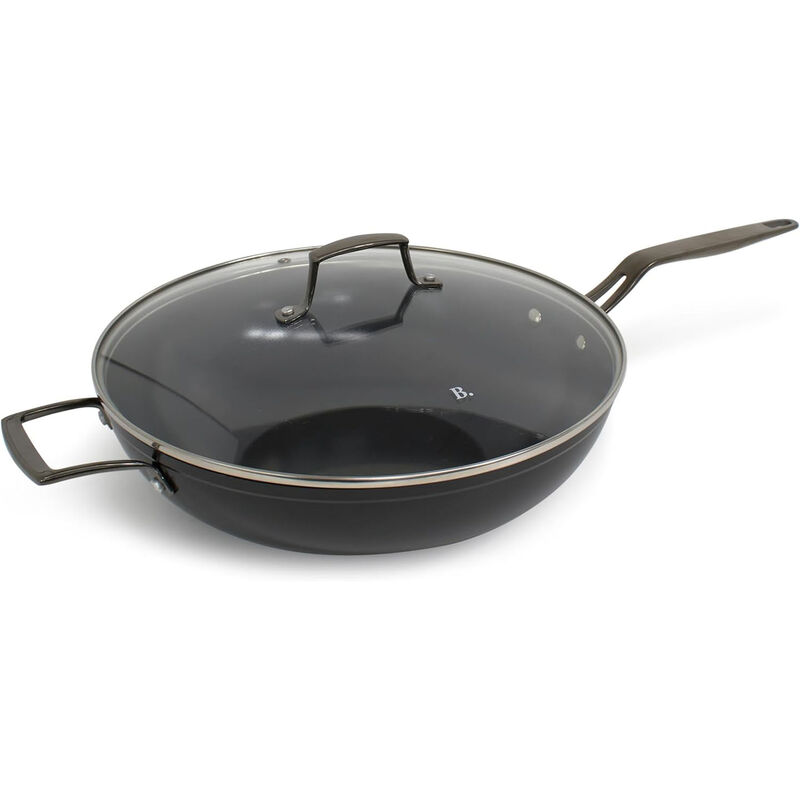 Blu. Cookware 12.6” Wok with Lid, Durable Non-Stick Stir Fry Pan, Non-Toxic, PFA/PFOA-Free, Suitable for All Cooktops, Includes Bamboo Brush