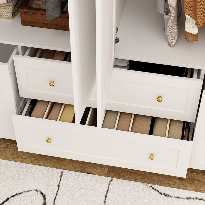 FUFU&GAGA Four-Door Wardrobe with Six Drawers and Top Cabinet (63" W x 19.7" D x 94.5" H),White