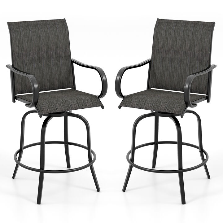 2 Pieces Patio 360 Rotation Swivel Bar Stool Set