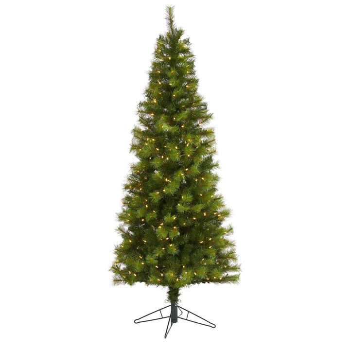 Nearly Natural 6.5-ft Green Valley Pine Artificial Christmas Tree with 300 Warm White LED Lights and 579 Bendable Branches