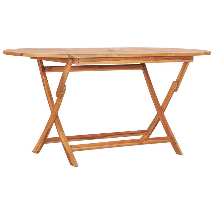 Sam 9pc Outdoor Dining Table Set, 8 Folding Chairs, Brown Teak Wood - Benzara