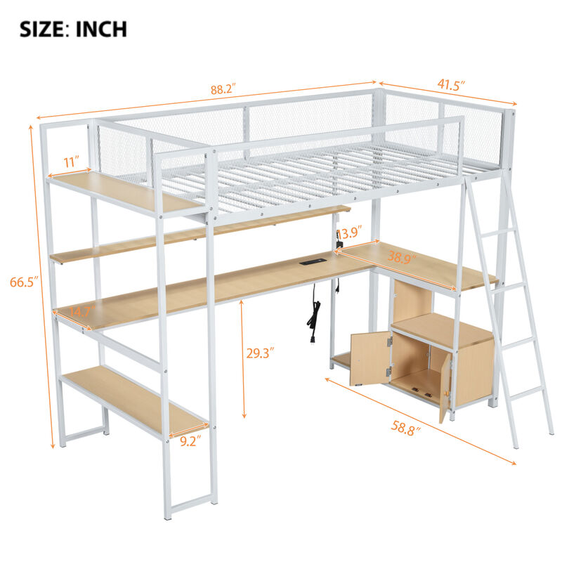 Merax Metal Loft Bed with Built-in Work Station
