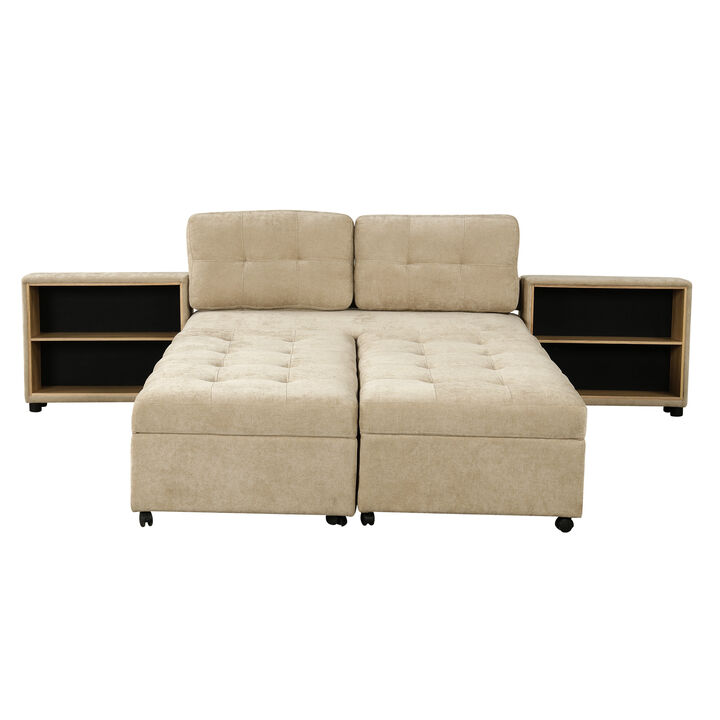 Merax Chenille Sofa Bed Modular Sofa Free-combined Sofa with 2 Storage Racks