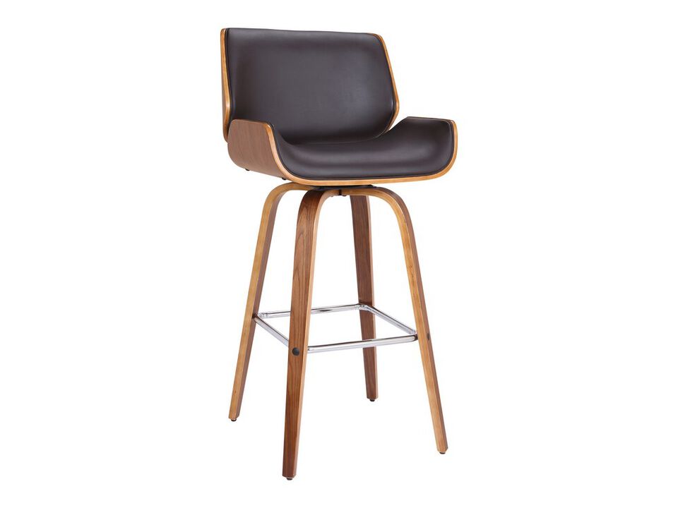 Bar Height Wooden Swivel Barstool with Leatherette Seat, Black and Brown-Benzara