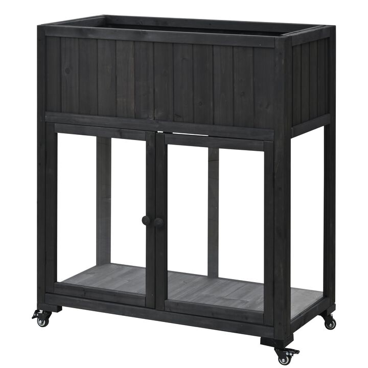 Mondawe 35.4x37.4" Outdoor Fir Wood Garden Cold Frame,With Anti-Tip Design And Removable Wheels