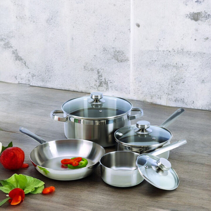 7-Piece Stainless Steel Kitchen Cookware Set Frying Pan, Saucepan & Stockpot with Lids