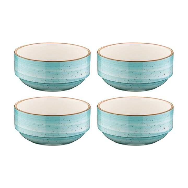 Aqua dia.4.75" h:2" 12 oz. Round Blue Porcelain Bowl (Set of 4)