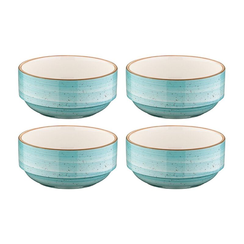 Aqua dia.4.75" h:2" 12 oz. Round Blue Porcelain Bowl (Set of 4)