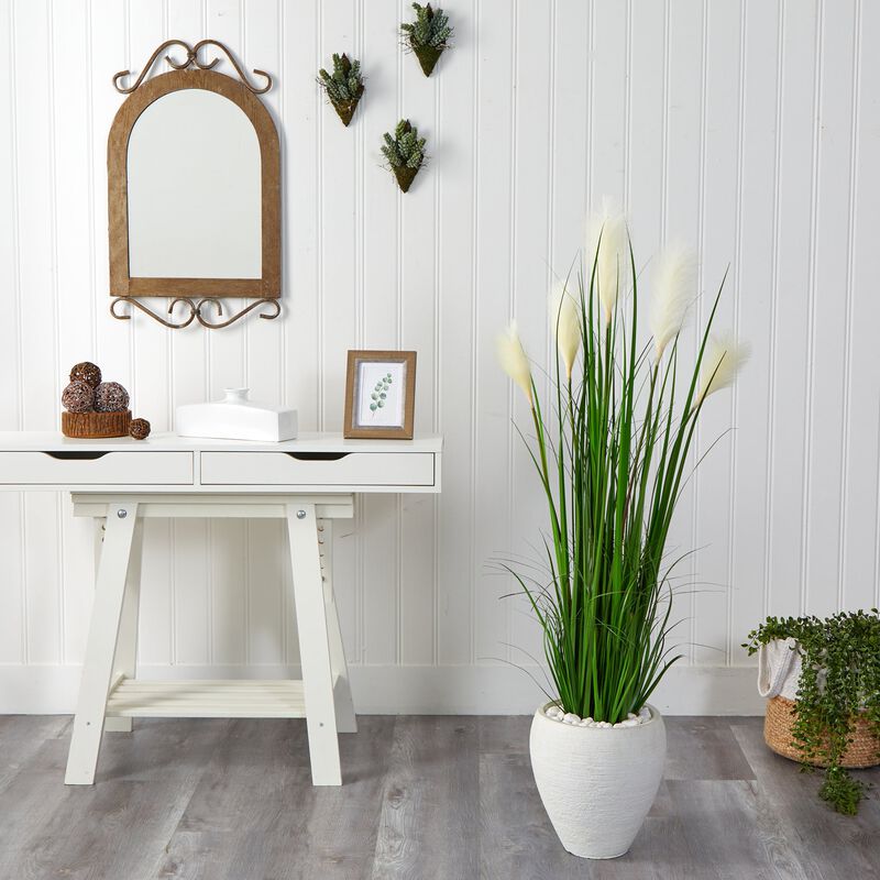 Hivvago 4.5" Wheat Plum Grass Artificial Plant in White Planter