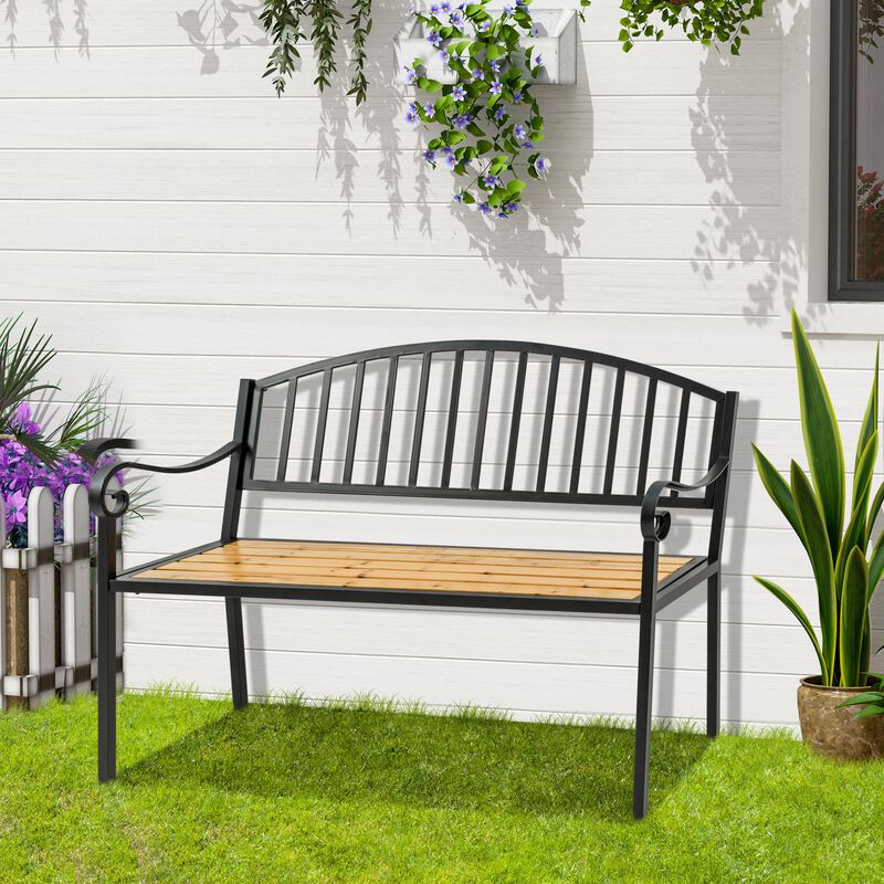 Garden Loveseat: 50" Bench with Antique Backrest and Wood Seat