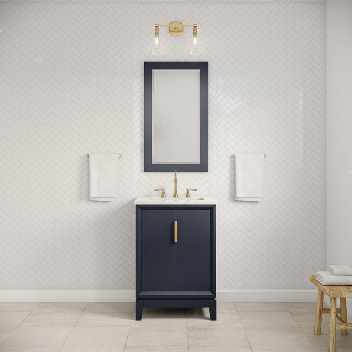 Elizabeth 24 In. Single Sink Carrara White Marble Countertop Bath Vanity In Monarch Blue with Satin Gold Hardware