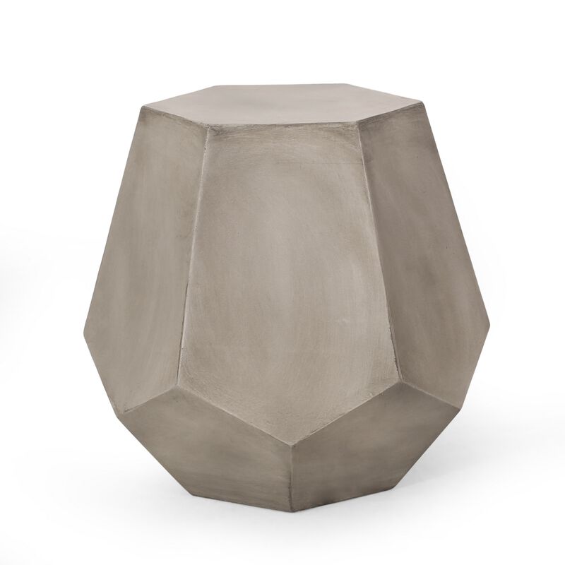 Gary Outdoor Side Accent Table, Geometric, Gray Faux Concrete, 21 Inch - Benzara