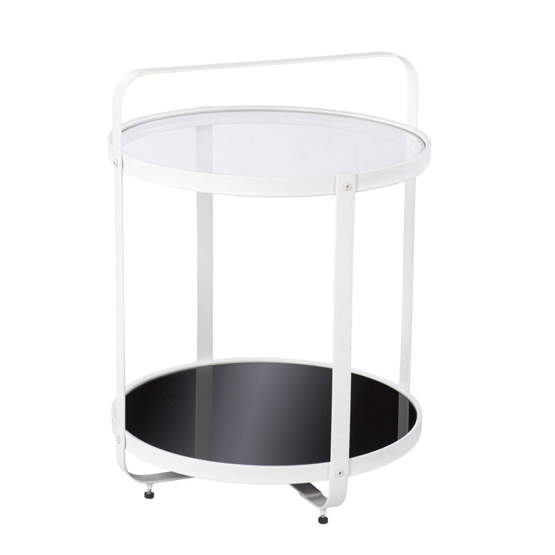 27"" White Glass And Iron Round End Table With Shelf