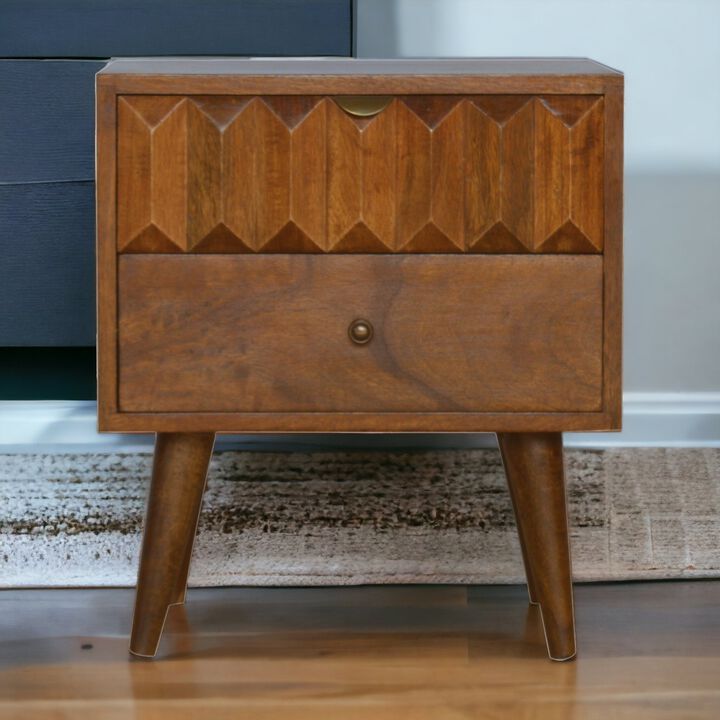 Grey Washed Circular Solid Wood 1 Drawer NightStand