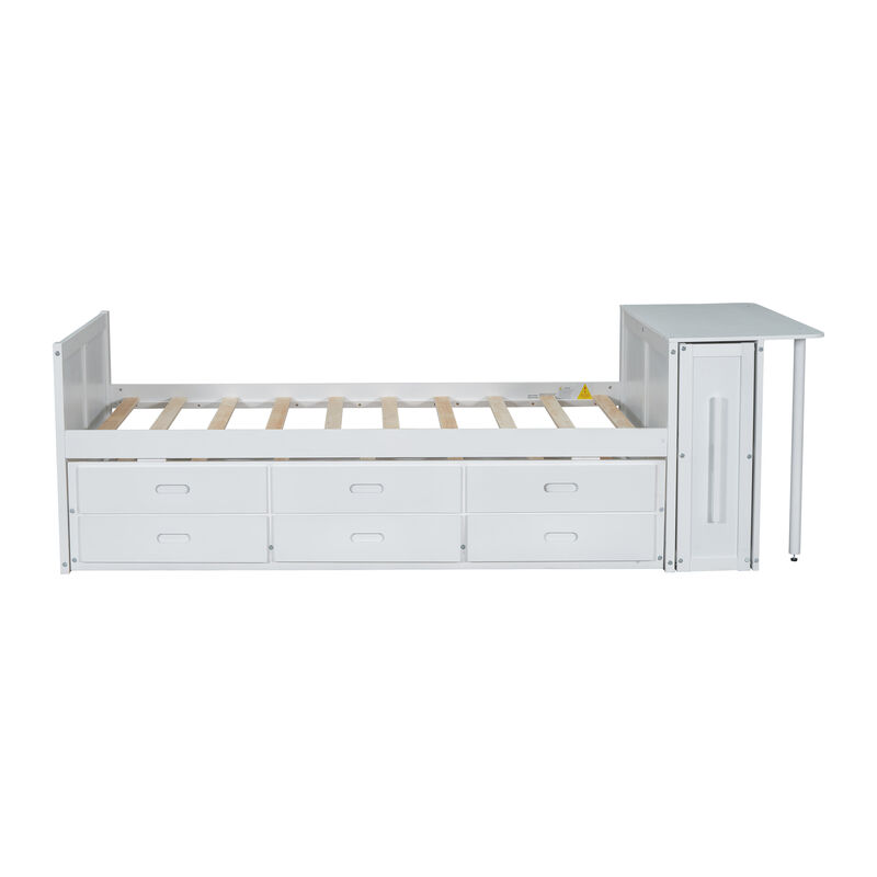 Merax Platform Bed with Desk and Storage Shelf