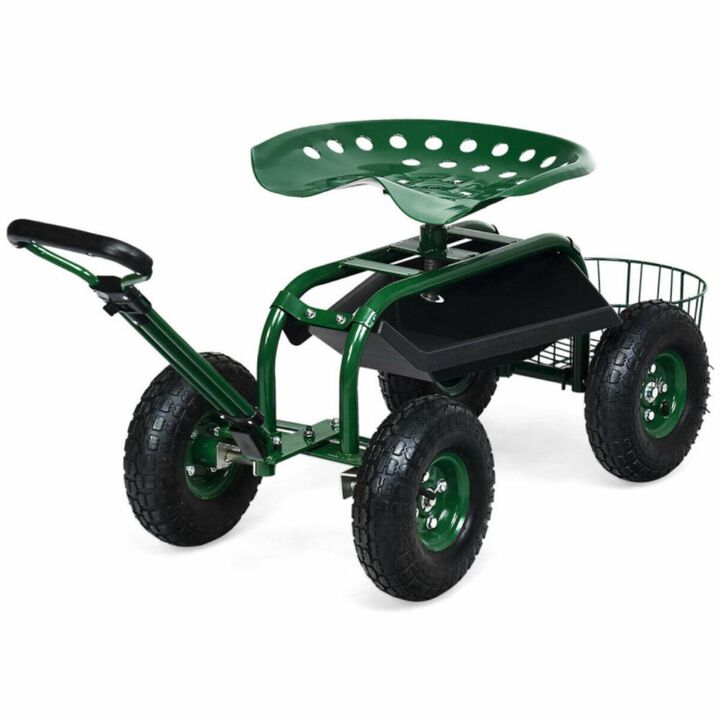 Hivvago Heavy Duty Garden Cart with Tool Tray and 360 Swivel Seat