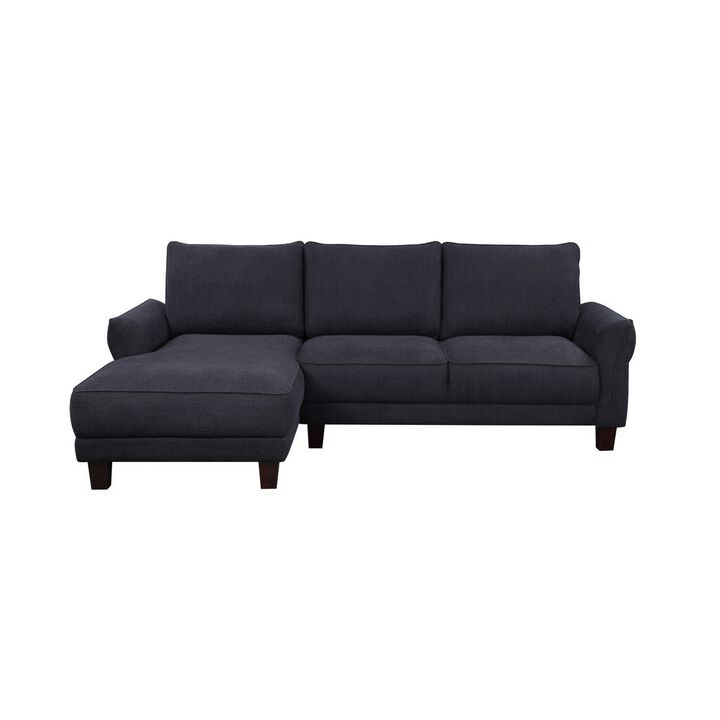 Ele 96 Inch Wide Sectional Sofa with Left Facing Chaise, Black Sherpa, Wood - Benzara