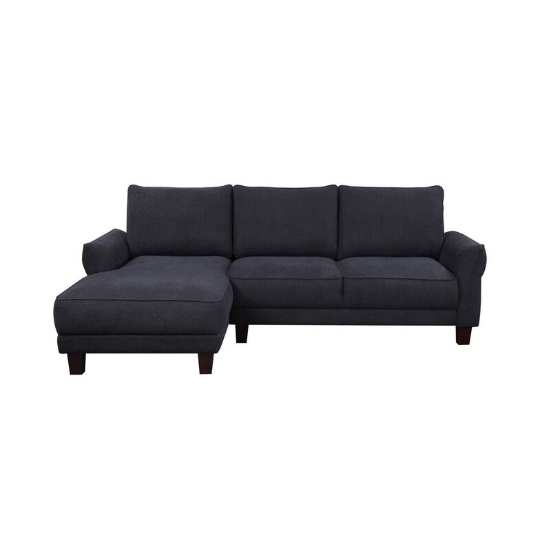 Ele 96 Inch Wide Sectional Sofa with Left Facing Chaise, Black Sherpa, Wood - Benzara