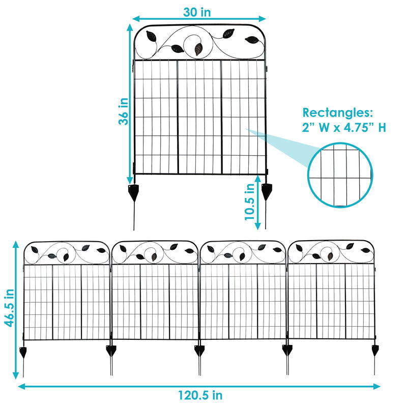 Sunnydaze 4-Piece Romantic Vine Steel Garden Border Fencing - 10 ft - Black
