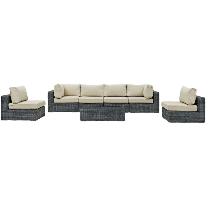Summon 7 Piece Outdoor Patio Sunbrella Sectional Set - Canvas Antique Beige