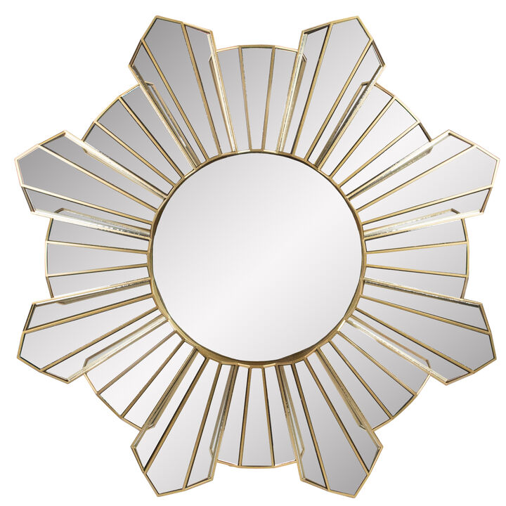 25" Shiny Gold Sunburst Wave Glass Round Wall Mirror