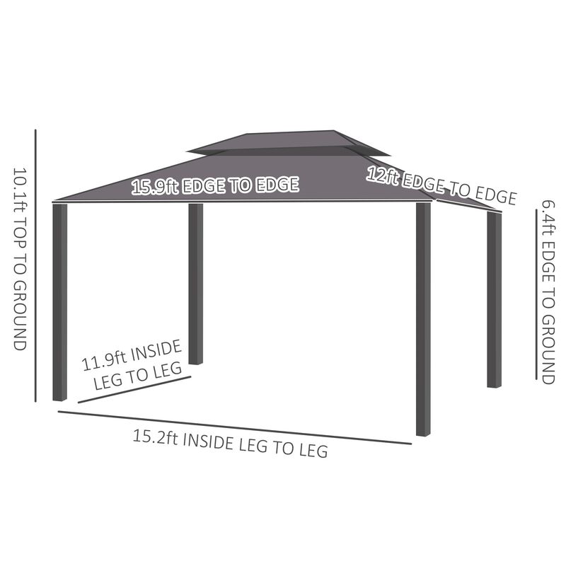Brown Garden Pavilion: 16'x12' Hardtop Gazebo with Netting & Curtains